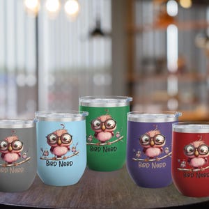 Bird Nerd Wine Tumbler, Insulated Glass with Lid, Bird Watcher Cup, 12oz Stainless Steel, Wine Lover Gift, Birdwatcher