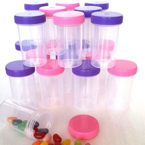 DecoJars Brand 10 Empty Party JARS Plastic 1.5oz Pink & Purple Caps Doc McStuffins Party Favors #3814