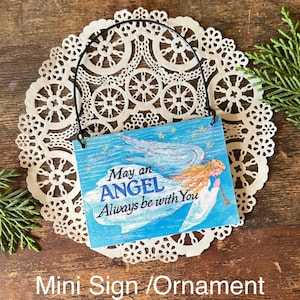 Angel Be With You Mini Sign Gift Ornaments Work from Home Office Fits Doorknob or peg Inside tiny sign USA New DecoGreet