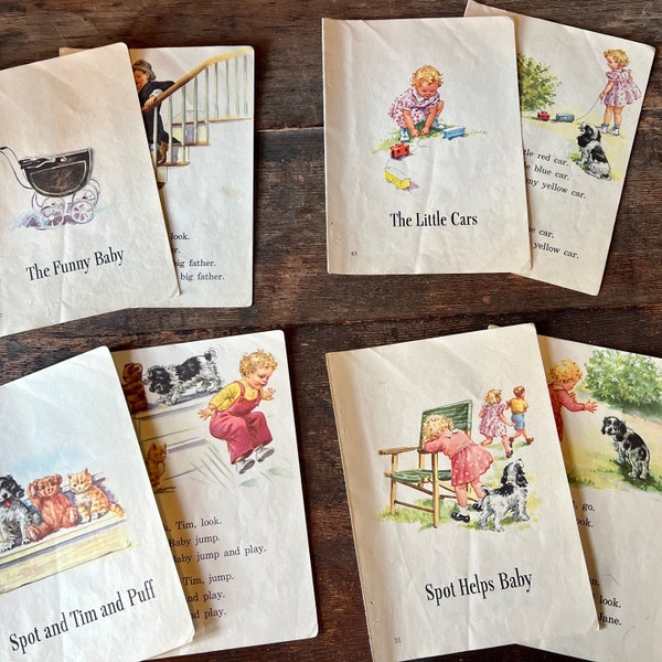 Free Shipping! Vintage Dick and Jane 8 LOOSE PAGES  Complete short stories (each story was 2 pages long) Group E
