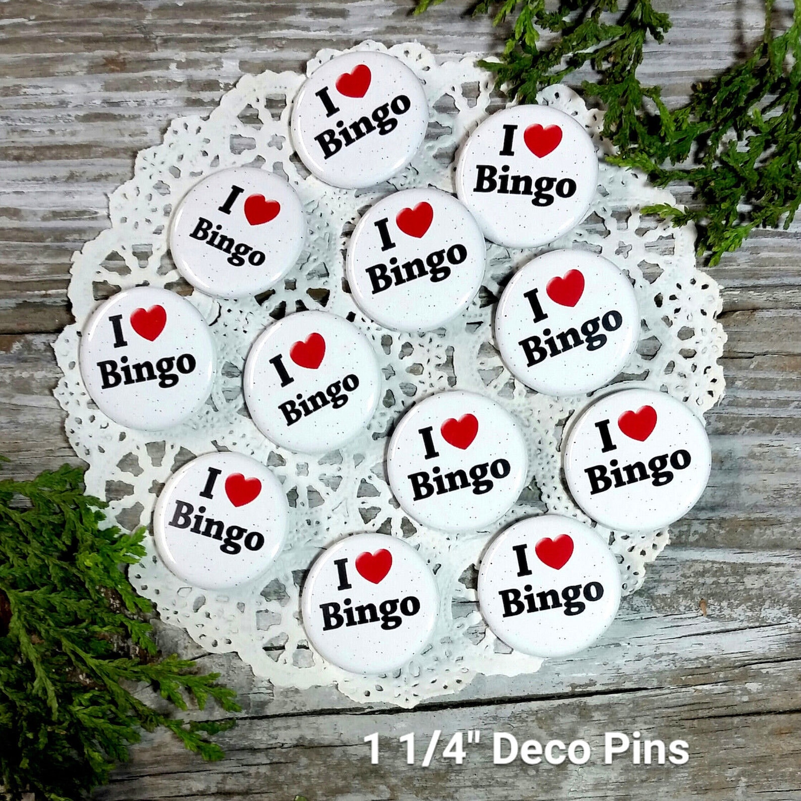 I Heart Bingo Pins 12 Party Favors  1 14 Pinback Buttons Individually wrapped in clear sleeves for Gifting