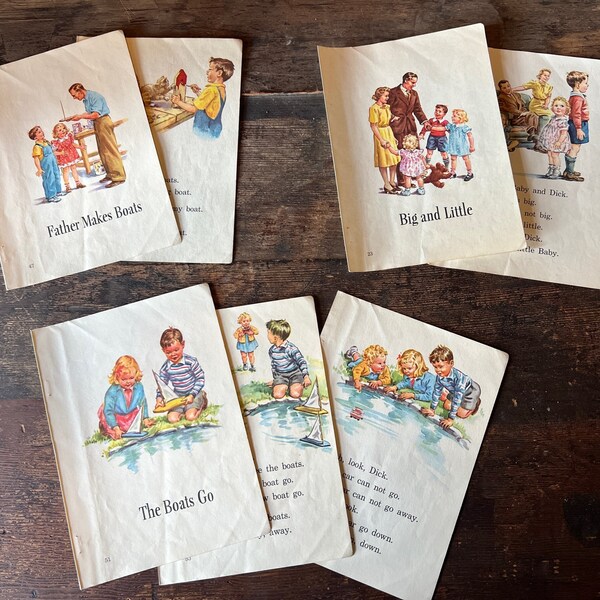 Free Shipping! Vintage Dick and Jane 7 LOOSE PAGES  Complete short stories (each story was 2-3 pages long) Group C