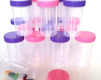 Free Shipping 16 DecoJars Brand  Empty Party JARS Plastic Container Pink & Purple Caps match Doc McStuffins Party decor  #4314