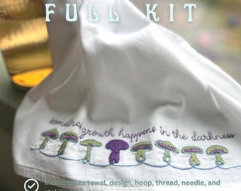 Mushroom Embroidery Tea Towel DIY Kit: Stick and Stitch