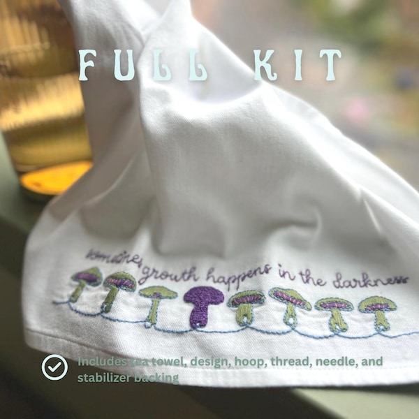 Mushroom Embroidery Tea Towel DIY Kit: Stick and Stitch