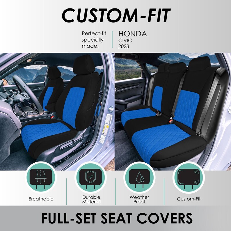 Honda Civic 2016 - 2025 Sedan Full Set Seat Covers (split Rear) - Blue ...