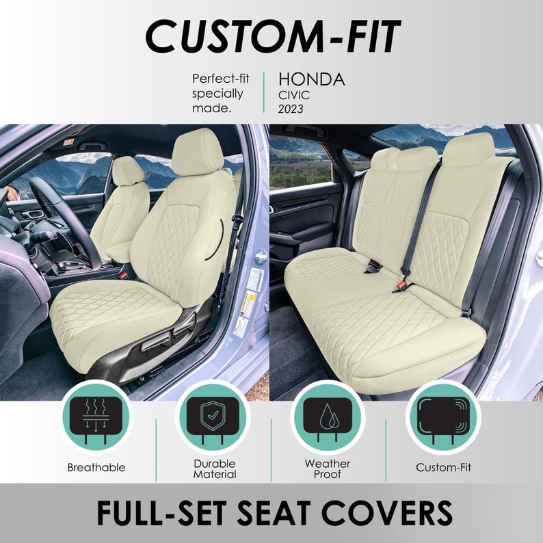 Honda Civic 2016 - 2025 Sedan Full Set Seat Covers (split Rear) - Solid ...
