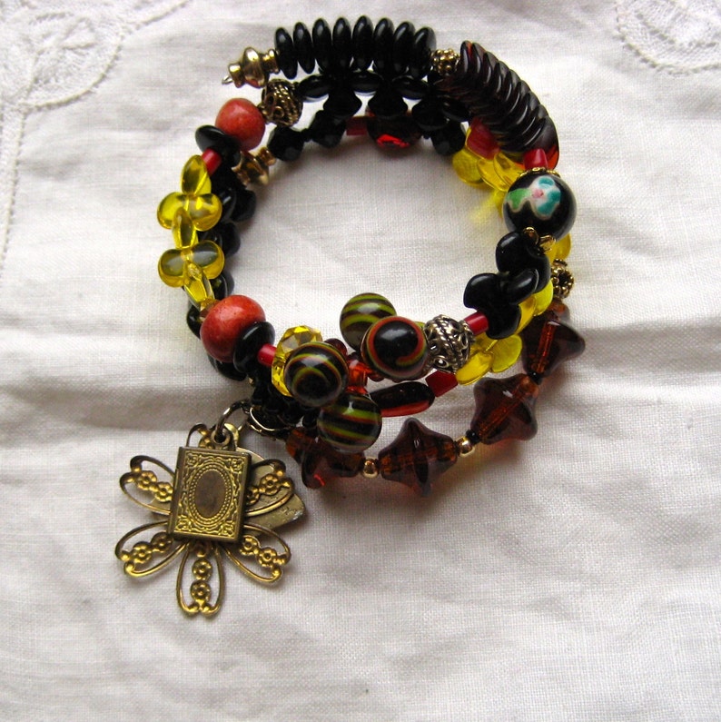 Dramatic Jewelry Black Red Yellow Beaded Wrap Bracelet | Etsy
