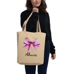 Custom Watercolor Coquette Eco Tote Bag, Organic Cotton Tote Bag, Trendy Coquette tote bag, Great Gift for Girl, Personalized Bow Tote Bag