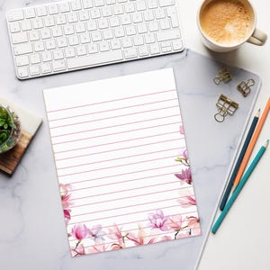 Pink and Purple Pretty Flower Note Pad, Floral Stationery Writing Pad, Lined Desk Pad To Do List, Wildflower Stationery Gift for Teacher