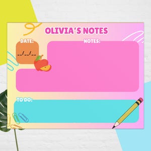 Custom Colorblock Student&#39;s Daily Notepad, Kids Personalized Name Notepad, Organization School, Homeschool Notes, Great gift for students