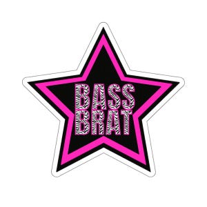 Naklejka Bass Brat Pink Y2K Zebra Print Star | Naklejka House Music, Naklejka Tech House, Naklejka Rave Lover, Naklejka EDM