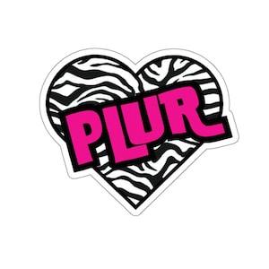 Naklejka PLUR Y2K inspirowana różowym nadrukiem zebry | Naklejka na muzykę house, Naklejka na dom techniczny, Naklejka na miłośnika rave'a, Naklejka na EDM, Rave Babe, Festiwal