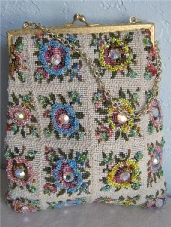 Vintage 50's Delill Tapestry Evening Handbag Bag F