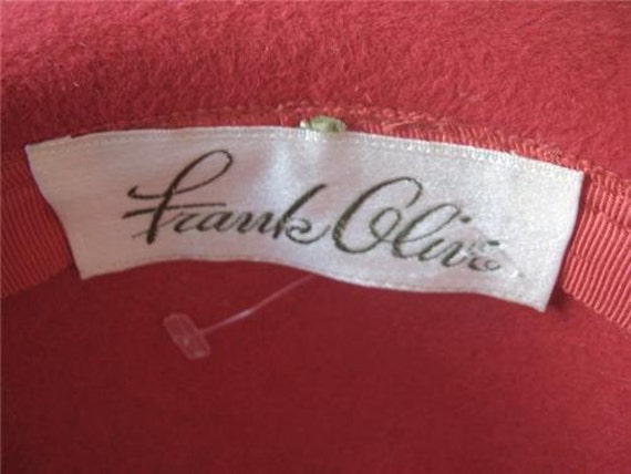 Vintage 50's FRANK OLIVE Hat Red Wool Feather - image 5