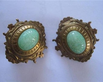 1940s Bronze Jade Earrings used in a movie