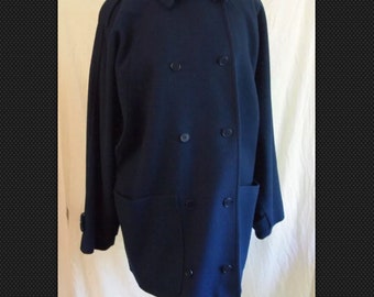 Vintage 60's Guy Laroche Paris Navy Military double breasted Coat Jacket Large
