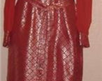 Vintage Asian Maxi Dress Red Taffeta Small