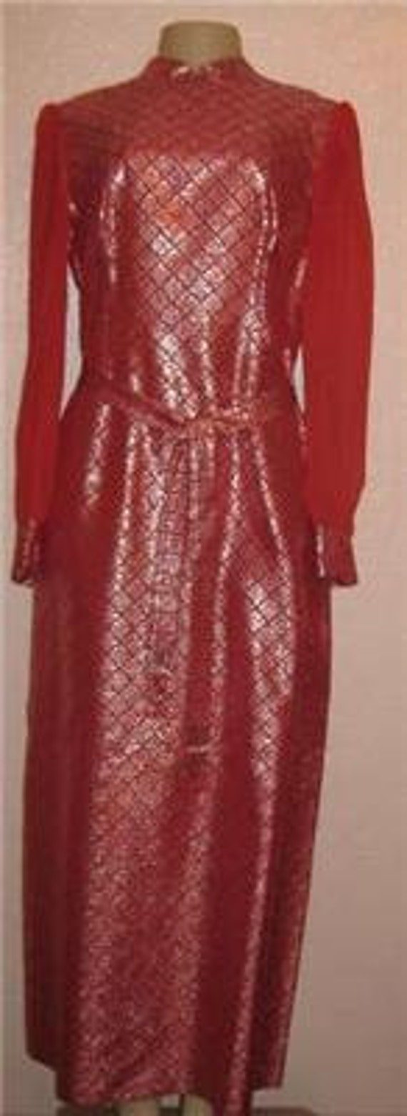 Vintage Asian Maxi Dress Red Taffeta Small