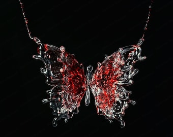 Gothic Red Butterfly Necklace, Handmade Fairycore Pendant, Dark Romantic Gift for Her