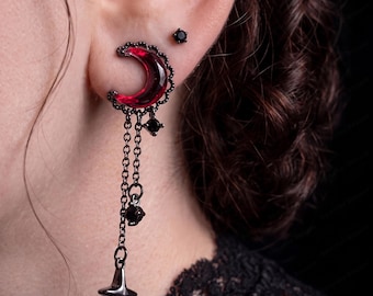 Orecchini gotici a forma di luna rossa, gioielli dark a mezzaluna da strega, regalo in stile vampiro