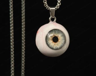 Realistic Eyeball Pendant Necklace, Gothic Horror Jewelry, Resin Handmade Spooky Cosplay Accessory