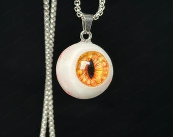 Gothic Orange Eyeball Necklace, Resin Reptile Eye Pendant, Horror Alternative Jewelry