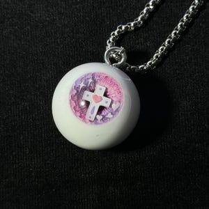 Resin Eyeball Necklace with Cross, Pink Eyeball Pendant, Gothic Charm Necklaces & Keychains, Chic Gifts for Goths, Unique holiday gift