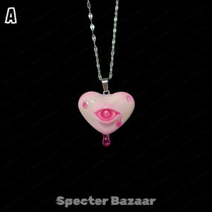 Pastel Goth Heart Eyeball Necklace, Y2K Kawaii Gothic Jewelry A