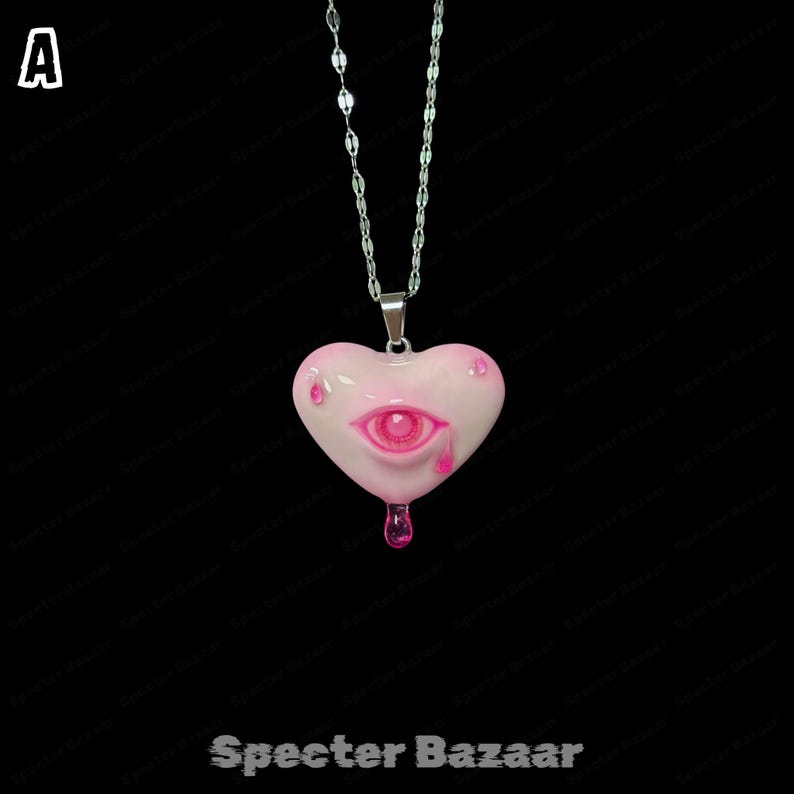 Pastel Goth Heart Eyeball Necklace, Y2K Kawaii Gothic Jewelry A