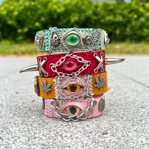 Bracelet Crâne Acier Inox Yeux Verts - Style Gothique Punk 22 Cm (neuf Sans Boîte)