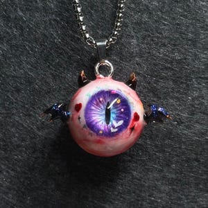 Handcrafted Resin Purple Devil Eyeball Jewelry - eyeball necklace - Gothic Charm Necklaces & Keychains - Chic Gifts for Goth