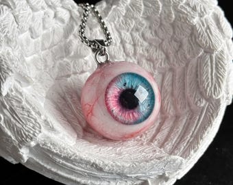 Handmade Gothic Pink Blue Eyeball Necklace - Creepy Cute Jewelry