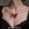 Dark Fairy Butterfly Necklace with Blood Drop Chain, Gothic Resin Pendant, Witchy Jewelry Gift