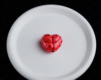 Handmade Resin Love Brain Necklace – Red Anatomical Heart in Cage, Gothic Punk Creepy Cute Jewelry, Oddity Gift, Valentine's Day Alternative