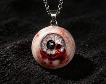 Realistic Bloody Eyeball Necklace, Handcrafted Gothic Creepy Cute Resin Jewelry, Unique Weird Gift for Her