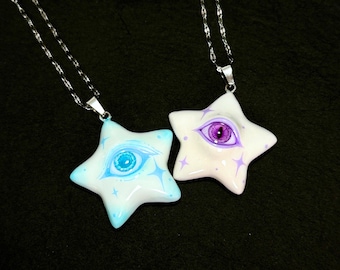 Handmade Creepy Cute Eyeball Star Necklace, Gothic Jewelry for Punk Lovers, Unique Goth Girlfriend Gift, Bridesmaid gifts, Couple necklace