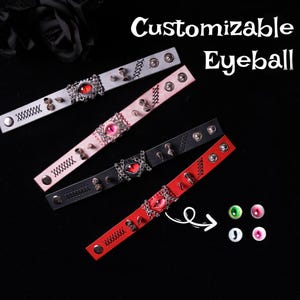 Personalisiertes Gothic&Punk Lederarmband – Spike-Armband mit 60 Augen-Designs – Goth, Punk, Alt Fashion Geschenk