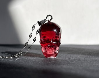 Gothic Translucent Resin Tiny Skull Necklace -  Spooky Vampire Jewelry