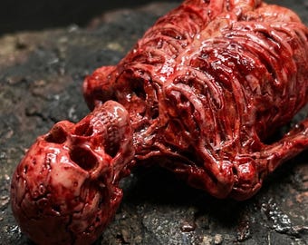 Gothic Skull Spine Decor, Red Resin Skeleton Prop, 3D Printed Horror Oddity, Hand Painted Anatomy Display