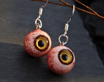 Realistic Bloody Brown Eye Earrings - Unique Gothic Eyeball Jewelry - Spooky Weird Witchcraft Horror Scary Oddity Unique Earrings