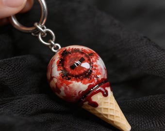 Gothic Eyeball Ice Cream Keychain, Creepy Cute Necklace, Horror Resin Accessory for Dark Aesthetic