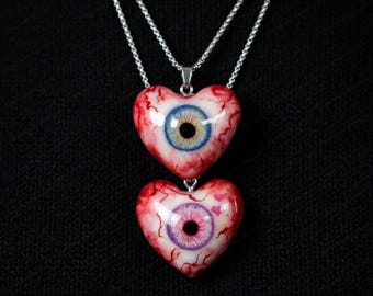 Collana gotica a forma di cuore e occhio fatta a mano - Gioielli Yami Kawaii - Regalo di moda alternativo unico