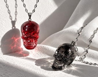 Tiny Red Skull Necklace, Translucent Skeleton Pendant | Gothic Vampire Jewelry Gift
