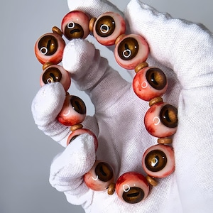 Handmade Resin Brown Goat Eyeball Bracelet for Goth&Punk, Satanic Goat Jewelry, Unique Holiday Gifts