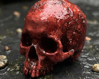 Realistic Bloody Skull Decor, Handpainted 3D Printed Horror Prop, Gothic Halloween, Dollhouse Ornament
