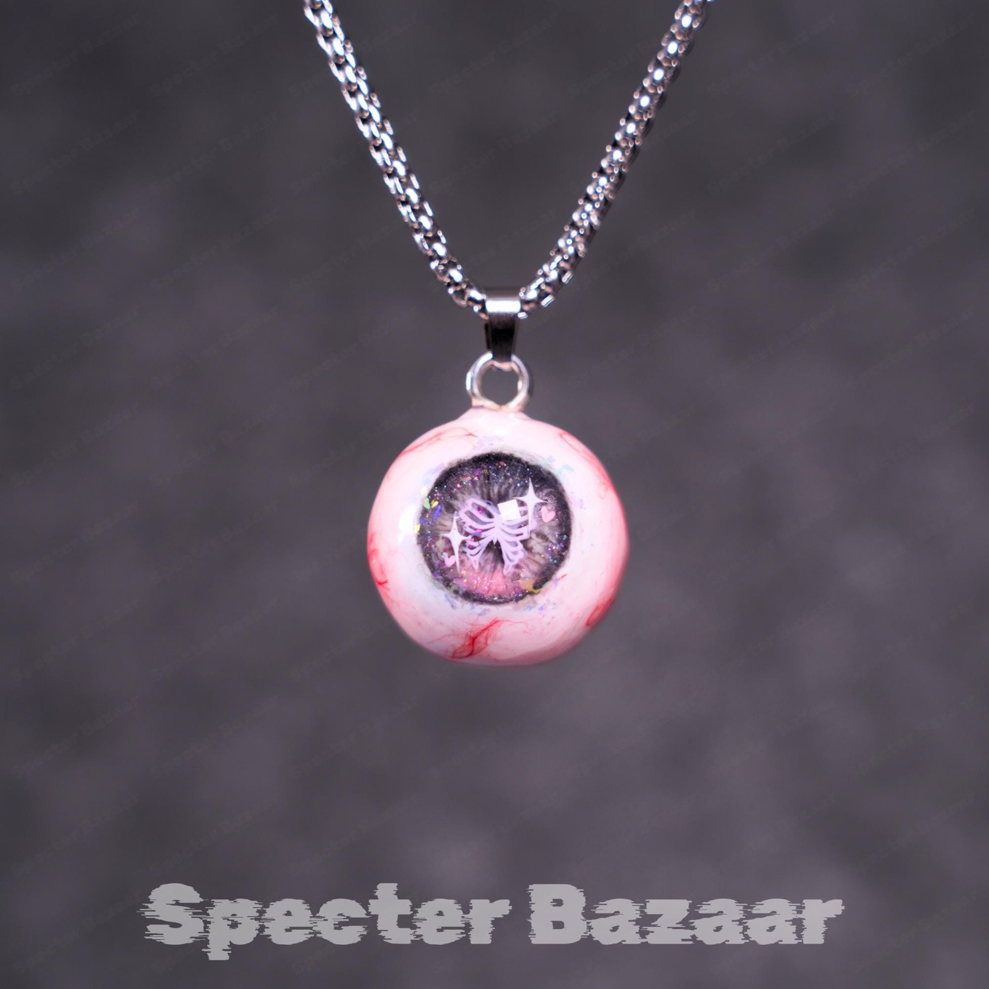 Creepy Cute Galaxy Eyeball Pendant – Pink Eye with Butterfly, Pastel Goth Jewelry for Horror Aesthetic Fans, Gift for Her, Him