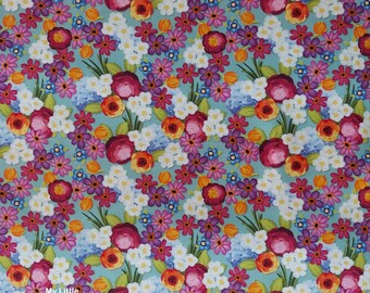 Cotton Fabric: Riley Blake Floral Aqua Wildflower Print