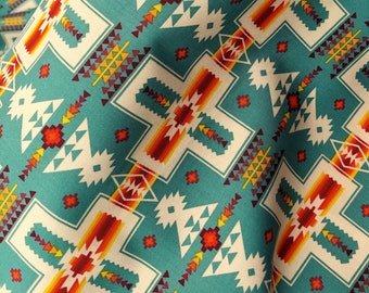 Elizabeth&#39;s Studio Tucson Native Cross: 468 Turquoise Cotton Fabric