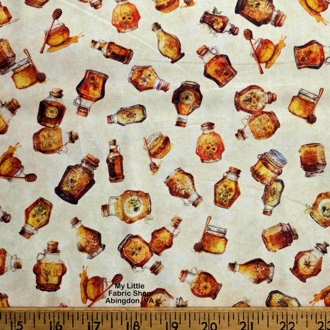 Cotton Fabric: Queen Bee 2600-30486-E Honey Bottles Cream by QT Fabrics ...